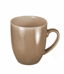 Brown empty coffee cup or coffee mug isolated on white background