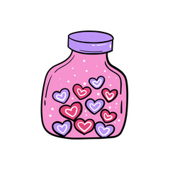 Pink jar with hearts. Elegant ornament for decoration, wedding invitation design, Valentine's day love romantic card