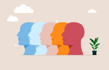 Human head with changing emotions. From happy to sad. Modern flat vector illustration