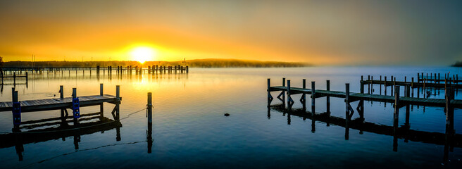 typical old wooden jetty at the lake Starnberg