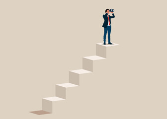 Successful vision concept with icon of businessman and binoculars. Symbol leadership, strategy, mission, objectives. Modern flat vector illustration