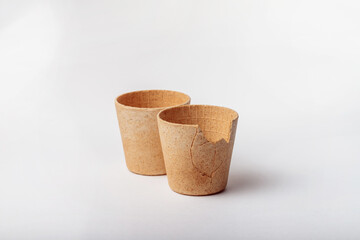 Edible drink cups on beige background Waste-free life, eco-friendly concept
