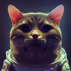 Portrait of astronaut cat in space, surreal illustration