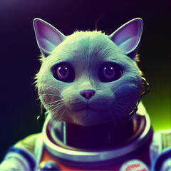 Naklejka premium Portrait of astronaut cat in space, surreal illustration