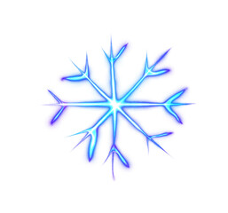 Blue glowing transparent snowflake, isolated icon. Merry Christmas and Happy New Year. Simple neon light. Shining winter, xmas lamp. Fluorescent, luminescent illumination. Png