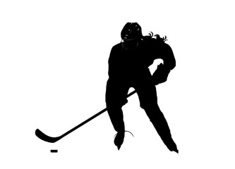 Fototapeta premium Silhouette of Female Ice Hockey Player - Black and White Only