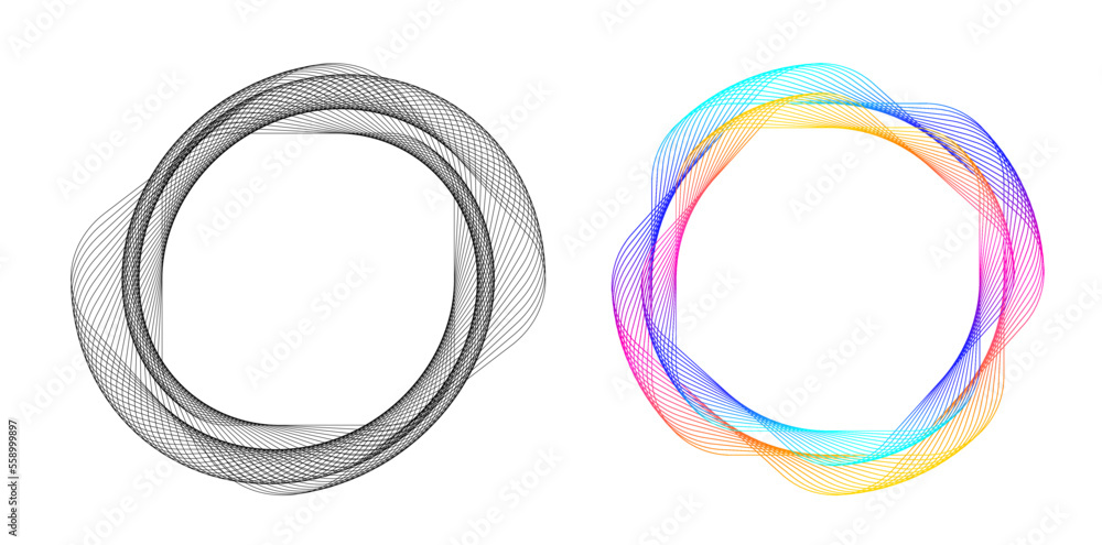 Poster set design element circle. isolated bold vector colors golden ring from. abstract glow wavy stripes 