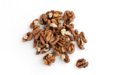 heap of walnuts isolated on white background