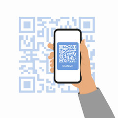 Scan QR code to Mobile Phone. Electronic , digital technology, barcode. Vector illustration. 