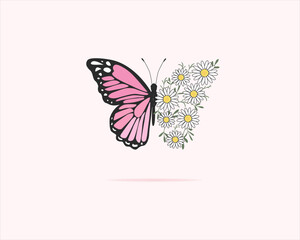 daisy and butterfly together hand drawn 