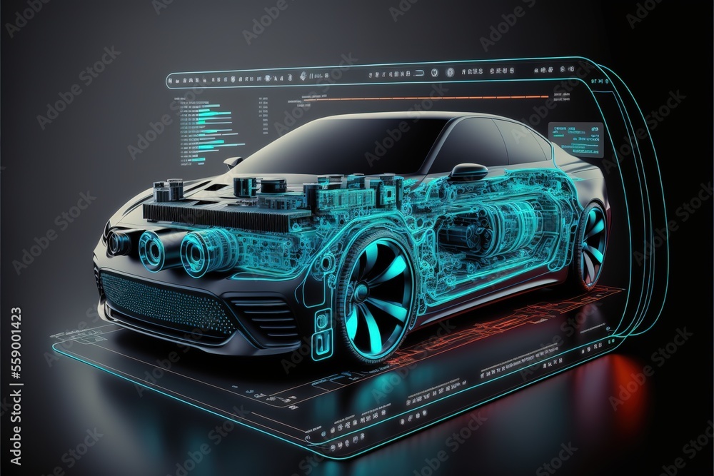 Aufkleber diagnostic auto in hud style. scan automobile in 3d visualisation hologram. 3d illustration