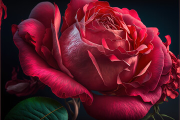 Close-Up Photography of Red Rose Flower. Romantic valentines concept of love. Beautiful abstract background wallpaper. Copy space. Generative ai