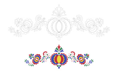 Traditional folk ornament. Floral embroidery Czech pattern. Coloring pages with a colour template. Moravian, Slovak and Hungarian symbol. Vector illustration