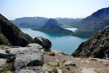 Fototapeta premium Scenic Besseggen trail in Jotunheimen, Norway - the most beautiful trekking trail in Norway. 