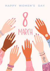 Fototapeta premium Illustration with female hands. Vector design concept for International Women s Day and other