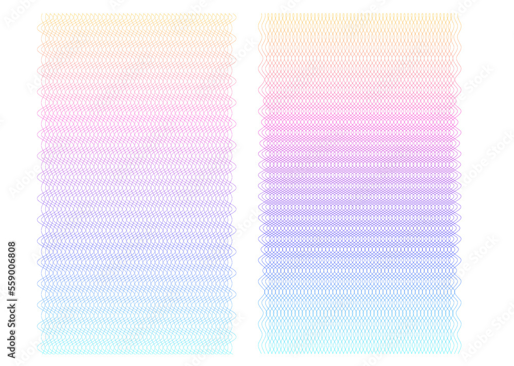 Poster set linear background. soft rainbow color. design elements. polygonal lines. guilloche. protective l