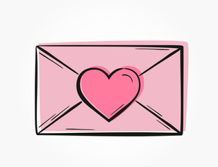 pink envelope with heart. romantic and love message symbol. hand drawn valentine's day design