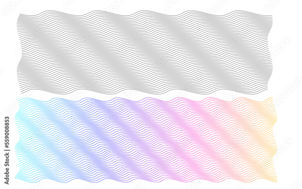 Poster set linear background. soft rainbow color. design elements. polygonal lines. guilloche. protective l