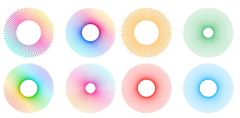 Set design element circle. Isolated bold vector colors  golden ring from. Abstract glow wavy stripes of many glittering swirl created using Blend Tool. Vector illustration EPS10 for your presentation