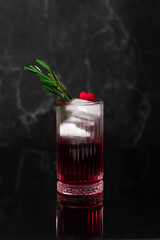Kir royal cocktail on black background
