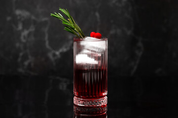 Kir royal cocktail on black background