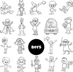 cartoon teen and elementary age boys set coloring book