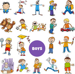 cartoon teen and elementary age boys characters set