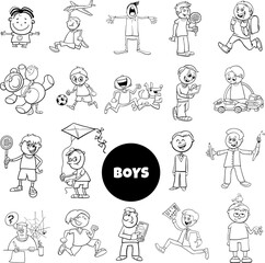 cartoon teen and elementary age boys set coloring book