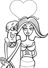 black and white valentine card with young couple in love