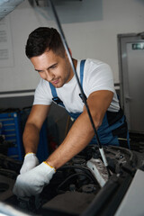 Portrait of young mechanic doing car repairs