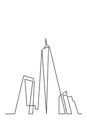 continuous line drawing of city skyscrapers PNG image with transparent background