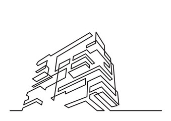 continuous line drawing of modern apartment building PNG image with transparent background