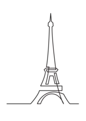 Foto op Canvas continuous line drawing of Paris Eiffel tower PNG image with transparent background © OneLineStock