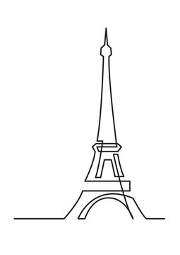 continuous line drawing of Paris Eiffel tower PNG image with transparent background