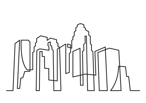 continuous line drawing of urban skyscrapers PNG image with transparent background