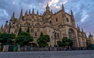 Looking at the Main entrance of the Cathedral of Segovia Spain