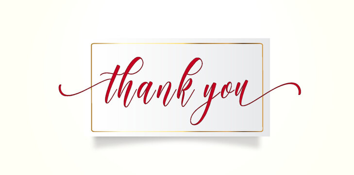 Thank You handwritten lettering typography sparkle red gold card on white background