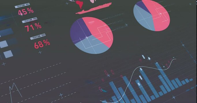 Animation Of Statistical Data Processing Against Grey Background