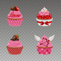 set of isolated valentine's day cupcakes