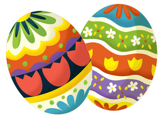cartoon happy easter scene with colorful easter egg isolated illustration for children