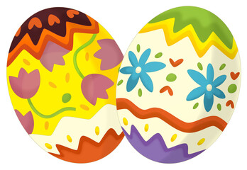 cartoon happy easter scene with colorful easter egg isolated illustration for children