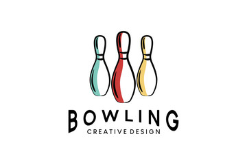 Bowling logo design with creative hand drawn concept