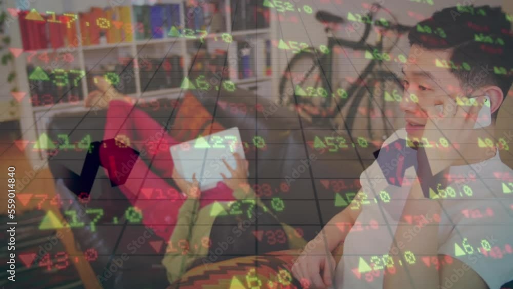 Poster animation of data processing over man using smartphone