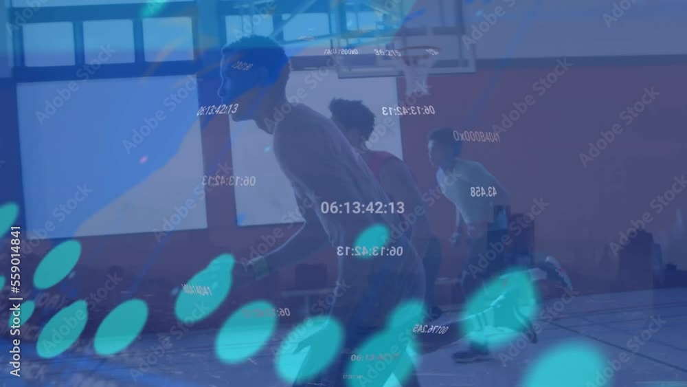 Poster animation of statistics and data processing over basketball players