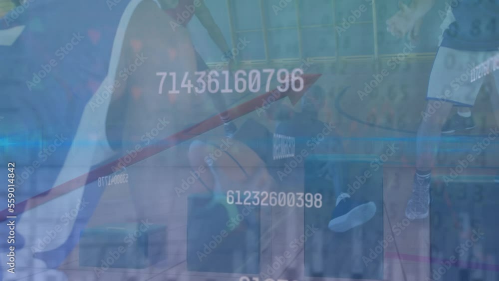 Poster animation of statistics and data processing over basketball players