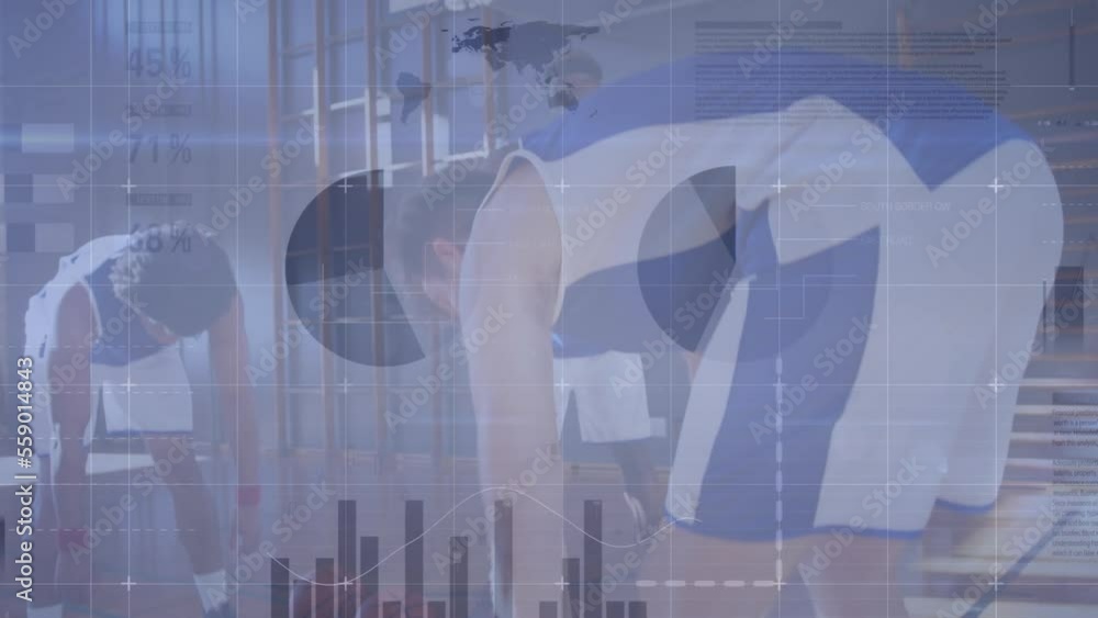 Poster animation of statistics and data processing over basketball players