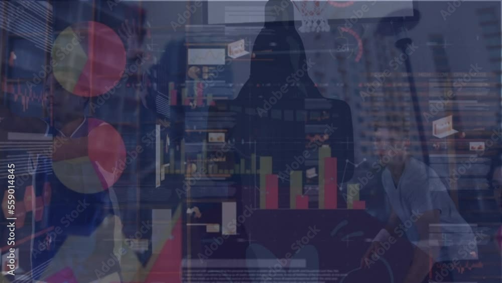 Poster animation of statistics and data processing over basketball players