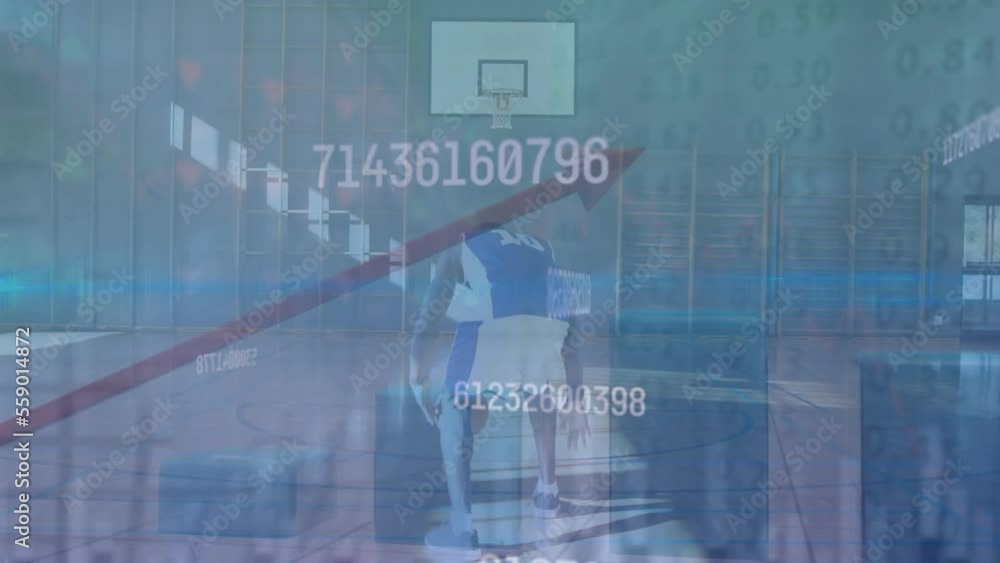 Poster animation of statistics and data processing over basketball player