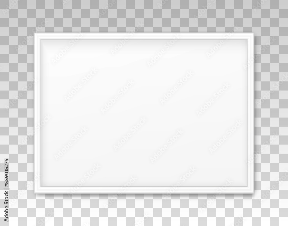 Poster mockup white frame photo on wall. mock up picture framed. horizontal boarder with shadow. empty phot
