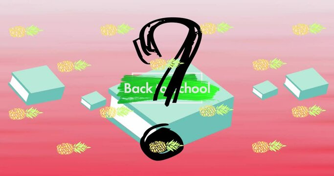 Animation of question mark and pineapples over back to school text